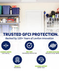 Image showing Garages with shelves highlighting features of Solid Build 20 Amp Self Test Gfci Outlet With Clear Led Status Light Auto Ground Fault Protection.