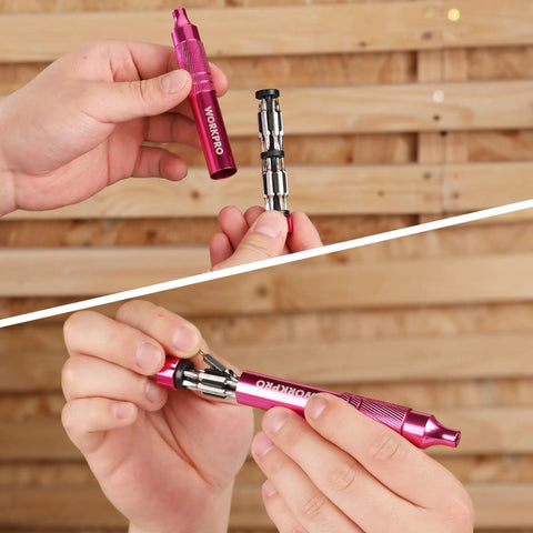Pretty Dang Useful 24 Piece Mini Screwdriver Set With Slick Magnetic Bits And Precision Driver Options In Pink, showing hands holding the driver.