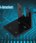 Joyzan motor mounting bracket, universal U-bracket in black metal with base plate and vertical slot tab (front view)