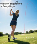 Golfer swings with adjustable aluminum golf tee height tool for easy stance tweaks and consistent swings outdoor training aid
