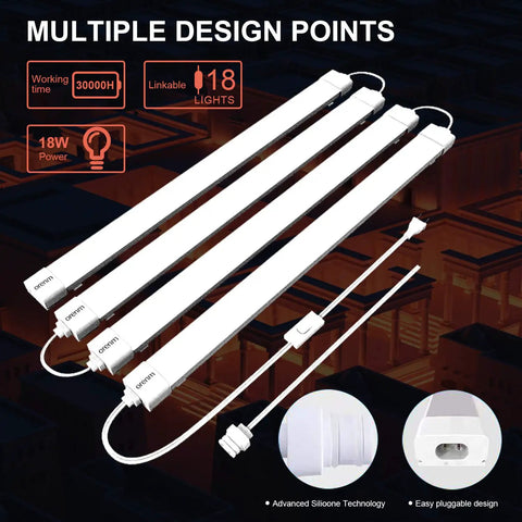 Plug And Play Linkable Waterproof LED Tube Light 2FT 18W 5000K With Switch Cord No Wiring Needed showing design features