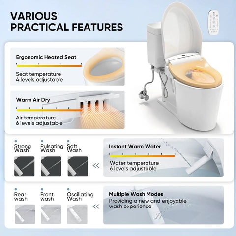 Electric Bidet Toilet Seat With Wireless Remote And Side Panel For Smooth Cleanup Game Changer Adjustable Heated Seat Instant Warm Water And Warm Air Dryer For Top Shelf Comfort And Zero Fuss