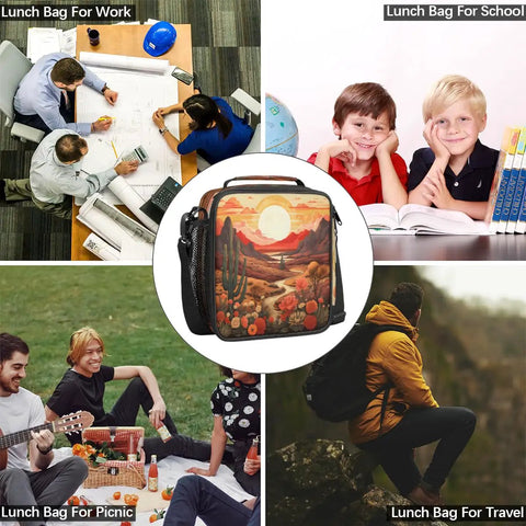 Desert Flower Cactus Insulated Lunch Bag Tote With Leakproof Cooler Waterproof Reusable Thermal Food Bag for work and travel.