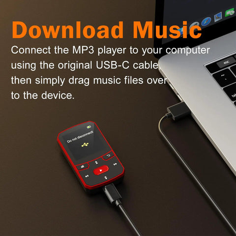 64GB Clip MP3 Player With Bluetooth Five Point Three For Running Voice Recorder FM Radio AB Repeat connected to a laptop