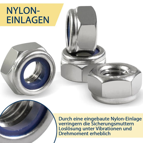 Badass M8 Nylock Nuts 90 Pack Stainless Steel Locking Nuts With Nylon Insert Rust Resistant, showing detailed view of nuts.