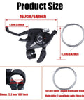 Sweet 21 Speed Bike Shifter And Brake Lever Set With Optical Gear Indicator showing dimensions and cable lengths