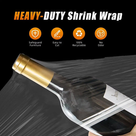 Beefy Heavy Duty Stretch Wrap 15 Inch By 1000 Feet 2 Pack Pallet Wrap With Handles securing a wine bottle