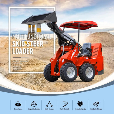 Mini Skid Steer Loader HY480D 23HP V Twin Honda GX690 Gas Engine, Wheeled, Sit Down Operation showcased on sandy terrain