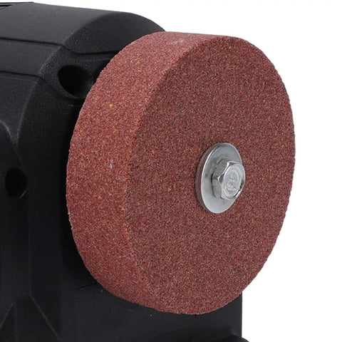 Close-up of Fafeicy Cordless Mini Bench Grinder With 6 Speeds And Power Tool Battery Fit For Makita 21V polishing wheel.