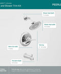 Diagram of Elmhurst Shower Trim Kit With Tub Spout Chrome Finish Upgrade For Tub And Shower, Single Setting Shower Head With Full Body Spray