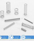 Heavy Duty 25 Pack Stainless Steel 304 Compression Springs 8mm OD 1mm Wire 10mm Length arranged on white surface