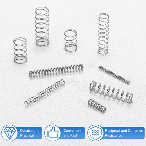 Heavy Duty 25 Pack Stainless Steel 304 Compression Springs 8mm OD 1mm Wire 10mm Length arranged on white surface