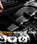 Your Go To Auto Trim Removal Tools Kit For Car Interiors And Dash Panels featuring fastener removal tool in use on engine.