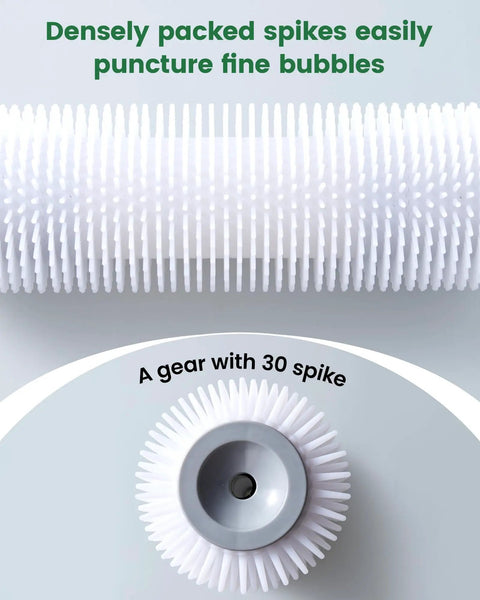 Close-up of Spiked Roller For Self Leveling Concrete And Epoxy Coatings showing densely packed spikes for bubble removal.