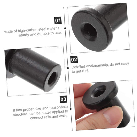 Close-up view of black high-carbon steel barn door track spacers for sliding doors, showing detailed workmanship and durability.