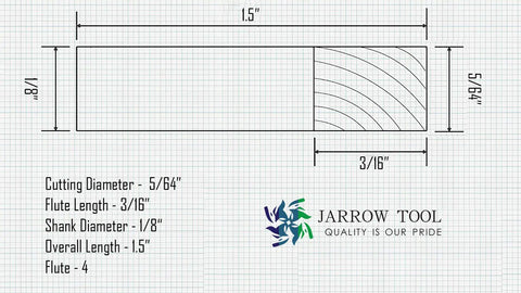 Technical drawing of a four-flute carbide end mill with dimensions labeled, from Square End Carbide Milling Set Pack Of Five End Mills For Alloy Steels And Hardened Metals, Four Flute TiAlN Coated Square Nose Milling Tools For CNC Machines And Precision Machining.