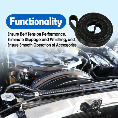 Premium Drive Belt Tensioner Kit For Dodge Ram 2500 3500 4500 5500 With 5.9L Or 6.7L L6 Engine Years 2003 Through 2012 Smooth Installation And Durable Build Quality To Keep Your Ride Running Like New. black serpentine belt shown over engine bay for tensioner kit use