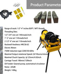 Heavy Duty 750 Watt Electric Pipe Threader Machine Half To Four Inch Threading Cutting And Reaming Badass Workhorse For Water Gas Or Electrical Conduits product parameters diagram with threading dies and specifications