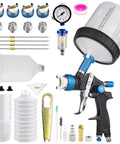 Pro Grade Hvlp Spray Gun With Four Precision Nozzles And Dual Cup Kit For Automotive Or Furniture Work, featuring nozzles and accessories.