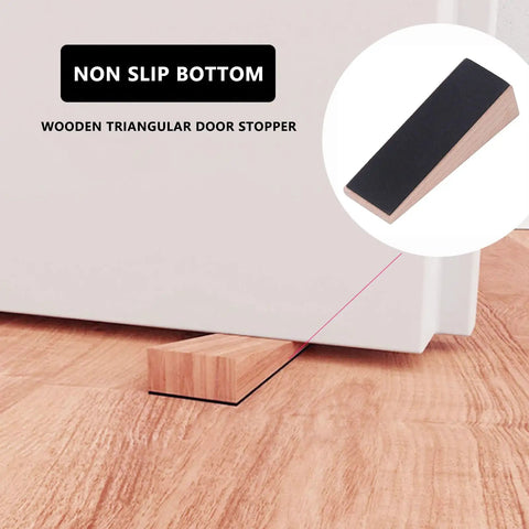 Four Pack Wooden Door Stops With Non Slip Wedge Grip For Home And Office Use Durable Heavy Traffic Classrooms Entryways Keeps Doors From Slamming Everyday