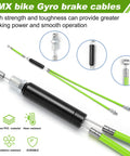 BMX bike gyro brake cables with green PVC coating and stainless steel connectors, durable performance, for 20 inch bikes.