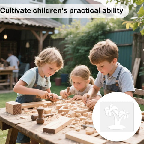 Children woodworking using Palm Tree Router Templates, Clear Acrylic Inlay Template for Woodworking, 5mm Thick Decorative Router Jig