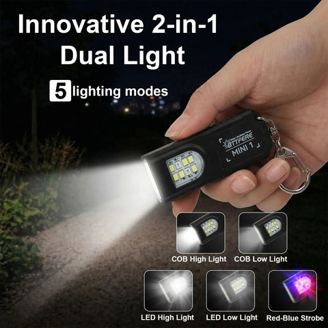 Three Pack Bright Rechargeable Keychain Flashlights With Clip And Magnetic Base Mini LED Key Ring Light shown in use.