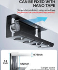 Black no drill under desk cable tray clamp on metal wire organizer for office and home shown with nano tape fixing option.