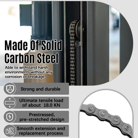 20 Ft #41 Roller Chain With 2 Links Heavy Duty Corrosion Resistant Interchangeable Replacement For Driven Slide Gate Operator And Conveyor System Reliable Performance For Outdoor Use, showing solid carbon steel construction.