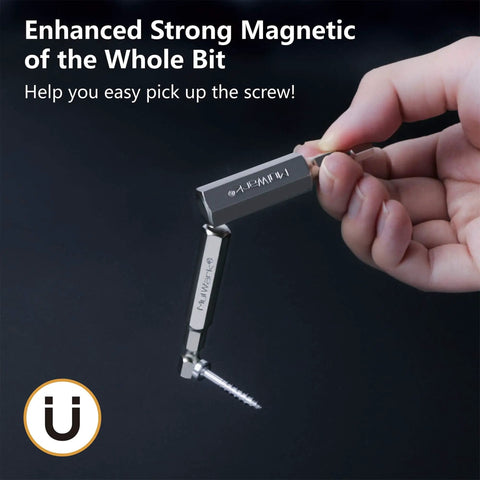 Hand holding a magnetic drill bit from the Twenty Piece Hex Head Allen Drill Bit Set With Ten SAE And Ten Metric Bits, showing enhanced magnetic strength.