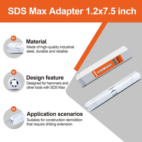 Beefy Sds Max To Sds Max Connector Adapter Rock Solid Conversion Coupling for Rotary Hammer Drills, industrial steel, 1.2x7.5 inch.