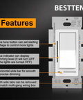 10 Pack Digital Dimmer Switch With LED Indicator For Dimmable LED, CFL, Incandescent And Halogen Bulbs, Single Pole Or 3 Way, features