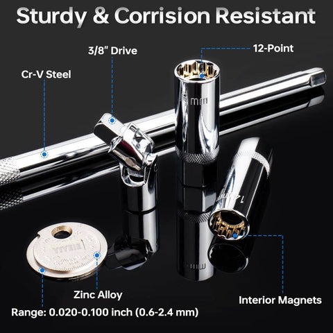 Three Eighth Inch Drive Torque Wrench Set With Magnetic 12 Point Spark Plug Sockets 14Mm And 16Mm on black surface