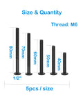 Crib Screws Kit M6 1.0 Black Hex Socket Cap Bolts 40mm 50mm 60mm 70mm 80mm displayed in size order