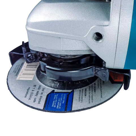 Close-up of grinder with 10 Pack 4-1/2 Inch Cut Off Wheels For Metal And Stainless Steel Aggressive Cutting For 4-1/2 Inch Grinders