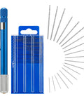 21 Piece Micro Drill Bit Set With Pin Vise Hand Twist Drill Bits 0.3mm To 1.0mm for Jewelry Making DIY Craft Kit displayed with blue case