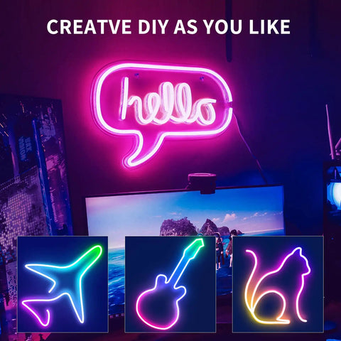 32.8 Ft LED Neon Lights With Remote App Control, IP65 Waterproof Flexible RGB Neon Strip Lights showing DIY shapes