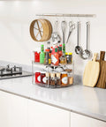 2 Tier Pantry Lazy Susan Organizer For Kitchen Cabinets And Pantry Storage, 12 Inch By 10 Inch Square Turntable in kitchen setting