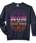 Retro Geocaching Sweatshirt For Adults With Trinkets And Tools Design, mom and cache hider print, cozy black hoodie