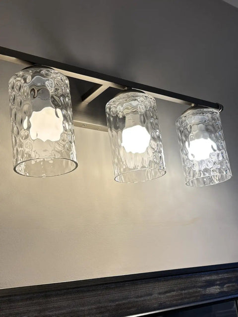 Three Pack Clear Hammered Glass Lamp Shade Replacement 1-5/8 Inch Fitter, 6-1/16 Inch Tall on wall sconce with E26 bulb