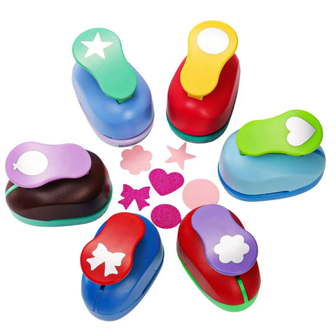 Six Shape Hole Punch Set For Kids 1 Inch Shape Punches Flower Star Heart Butterfly Balloon Circle With 20 Cardstock Sheets