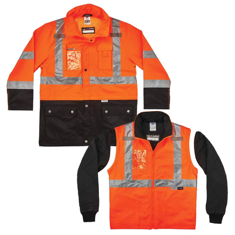 High Visibility Reflective Thermal Jacket Set With Outer Rain Shell Four In One Design for work in minus thirty Fahrenheit weather