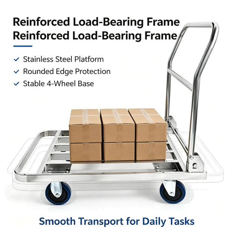 Heavy Duty Stainless Steel Folding Platform Hand Truck Be A Workhorse With 70 By 50 Cm Platform Foldable Handle Quiet Swivel Casters Utility Trolley For Warehouse Restaurant Office Durable All Weather Cart, stainless steel cart with boxes