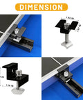 Close-up of Beefy 4 Panel Side By Side Roof Mount Kit featuring heavy-duty aluminum clamps and rails with dimensions.