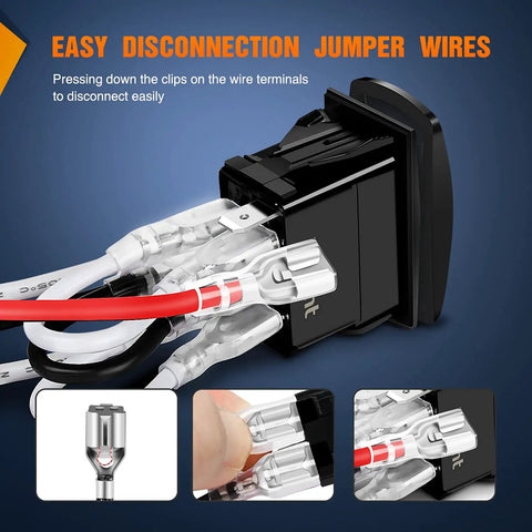 7 Pin Momentary DPDT Rocker Switch On Off On Waterproof 12V 20A 24V 10A With Jumper Wires For Winch Trucks RVs Boats Cars Blue Heavy Duty Panel Mount For Auto Off Road Marine Applications, black panel mount switch with jumper wires