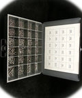 Stainless Steel Pan Head Phillips Sheet Metal Screw Kit 905 Piece in organized grab-and-go fastener tray with labels