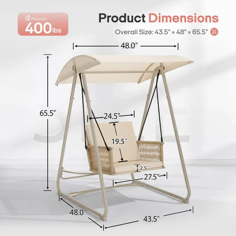 Outdoor Patio Swing Chair With Adjustable Canopy, Heavy Duty Triangular Frame, Single Seat Garden Hammock Swing dimensions