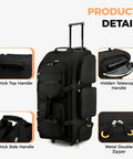 Searock black rolling duffle bag with wheels and retractable handle; thick top and side handles.