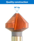 Front view of copper-coated 90° countersink bit tip with metal shank.