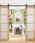 Bypass Sliding Barn Door Rail Hardware Kit For Double Doors Monorail Barn Door System Carbon Steel Black Powder Coat
